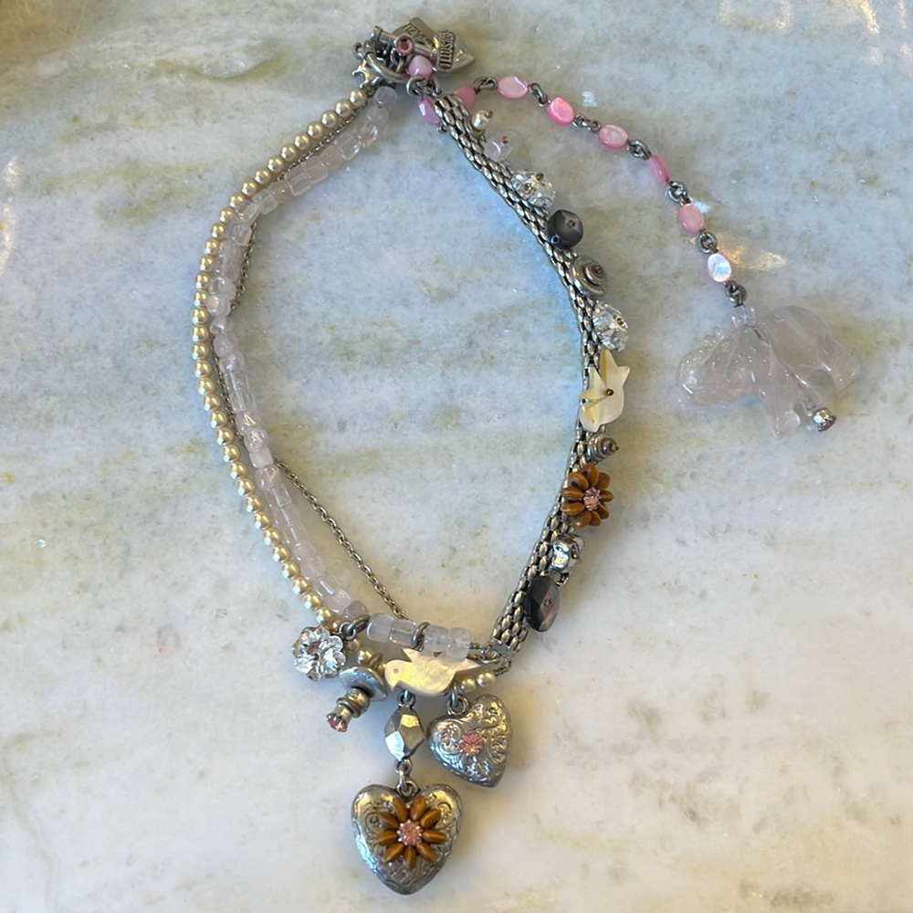 OTAZU choker necklace elephant dove heart silver eclectic funky rhinestone multi